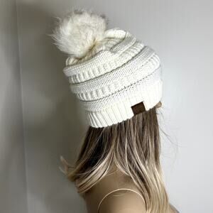 CC White Knit Pom Pom Beanie Hat